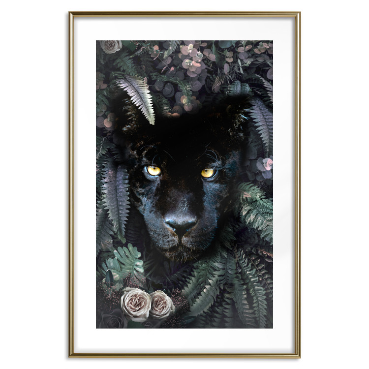 Wall Poster Black Panther in Leaves - portrait of a panther against a background of green plants 138695 additionalImage 19