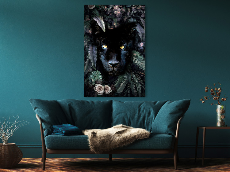 Wall Poster Black Panther in Leaves - portrait of a panther against a background of green plants 138695 additionalImage 6