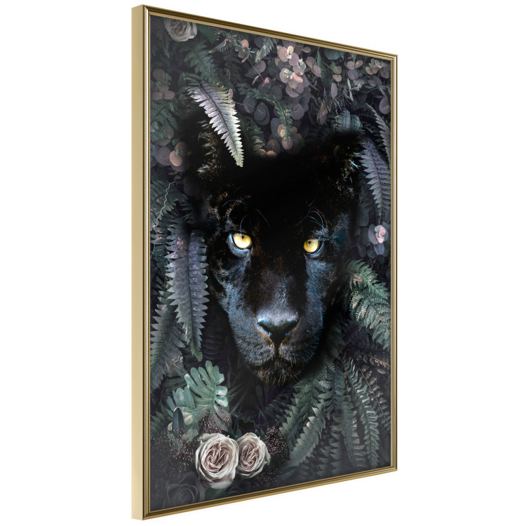 Wall Poster Black Panther in Leaves - portrait of a panther against a background of green plants 138695 additionalImage 9