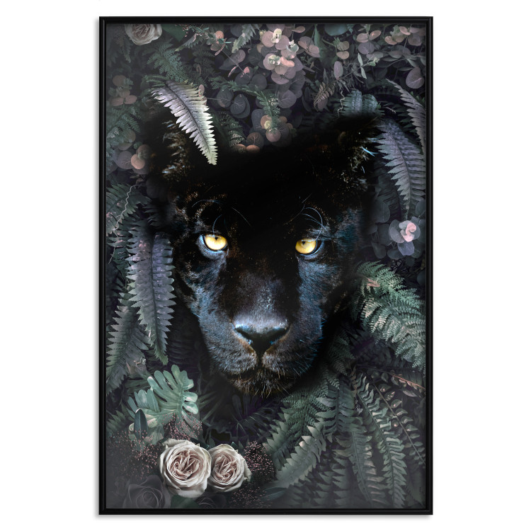 Wall Poster Black Panther in Leaves - portrait of a panther against a background of green plants 138695 additionalImage 17