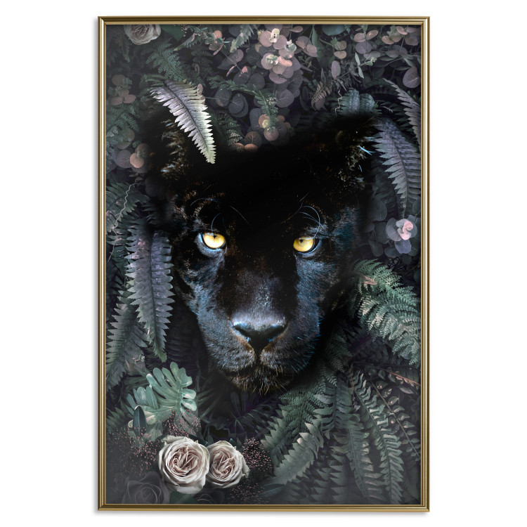 Wall Poster Black Panther in Leaves - portrait of a panther against a background of green plants 138695 additionalImage 14