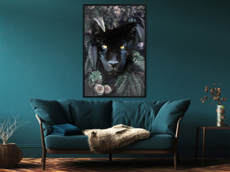 Wall Poster Black Panther in Leaves - portrait of a panther against a background of green plants 138695 additionalImage 3