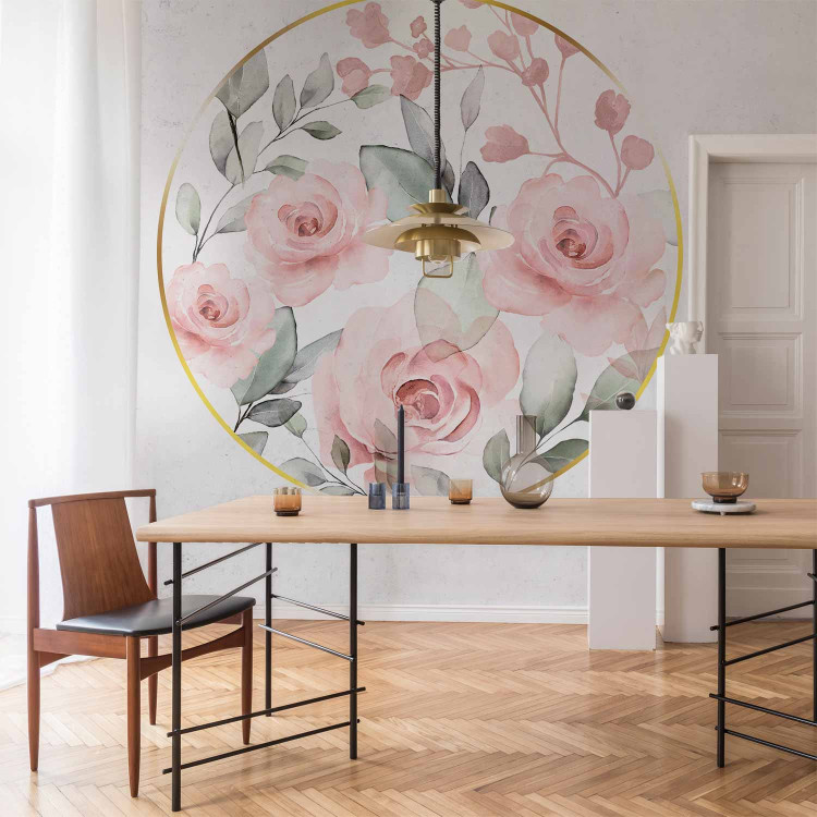 Wall Mural Rose circle - romantic flowers in shades of pink with painting effect 143395 additionalImage 6