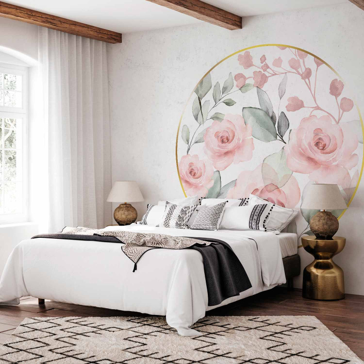 Wall Mural Rose circle - romantic flowers in shades of pink with painting effect 143395 additionalImage 2