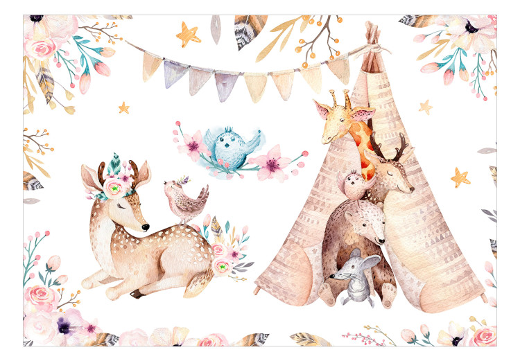 Wall Mural Fairytale friends - colourful animals and flowers on a solid background 143495 additionalImage 1