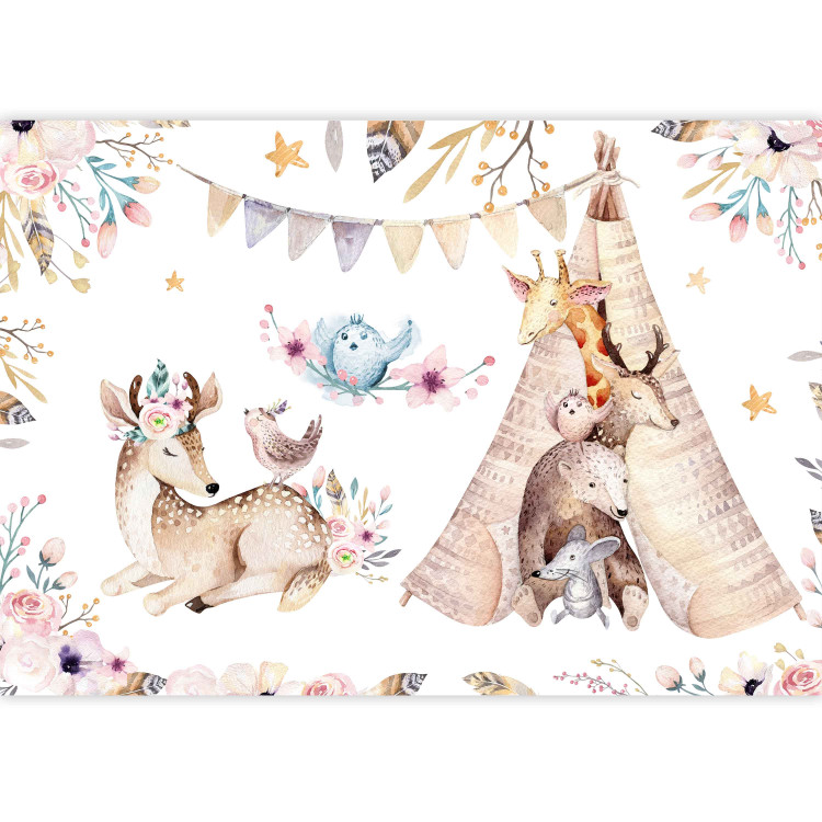 Wall Mural Fairytale friends - colourful animals and flowers on a solid background 143495 additionalImage 3