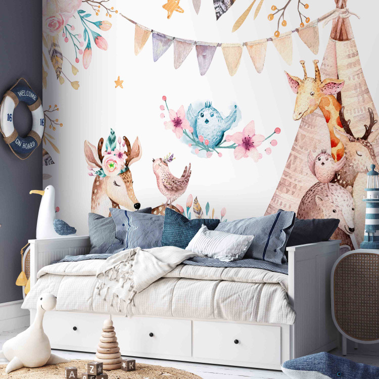 Wall Mural Fairytale friends - colourful animals and flowers on a solid background 143495 additionalImage 6
