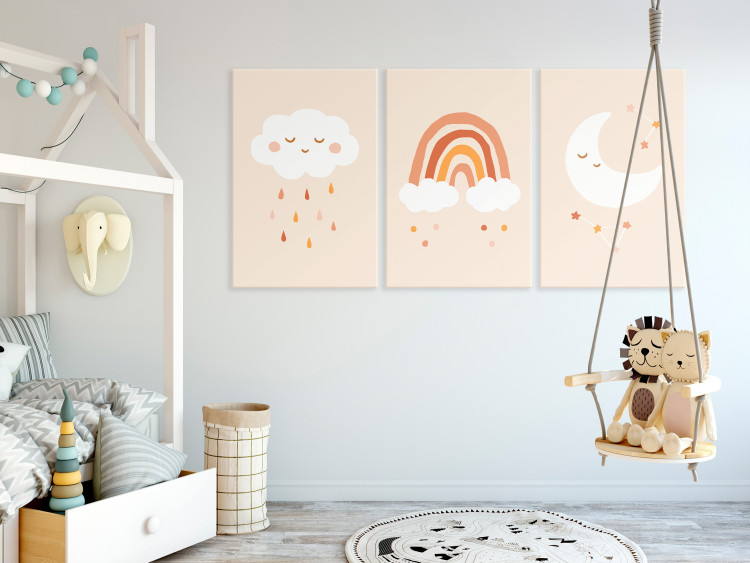 Canvas Children's Sky (3-piece) - pastel clouds and moon for children 145095 additionalImage 3