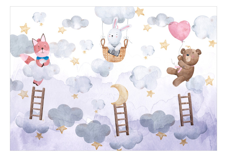 Wall Mural For Children - Teddy Bear, a Bunny and a Fox Flying in the Stars and Clouds 148595 additionalImage 1