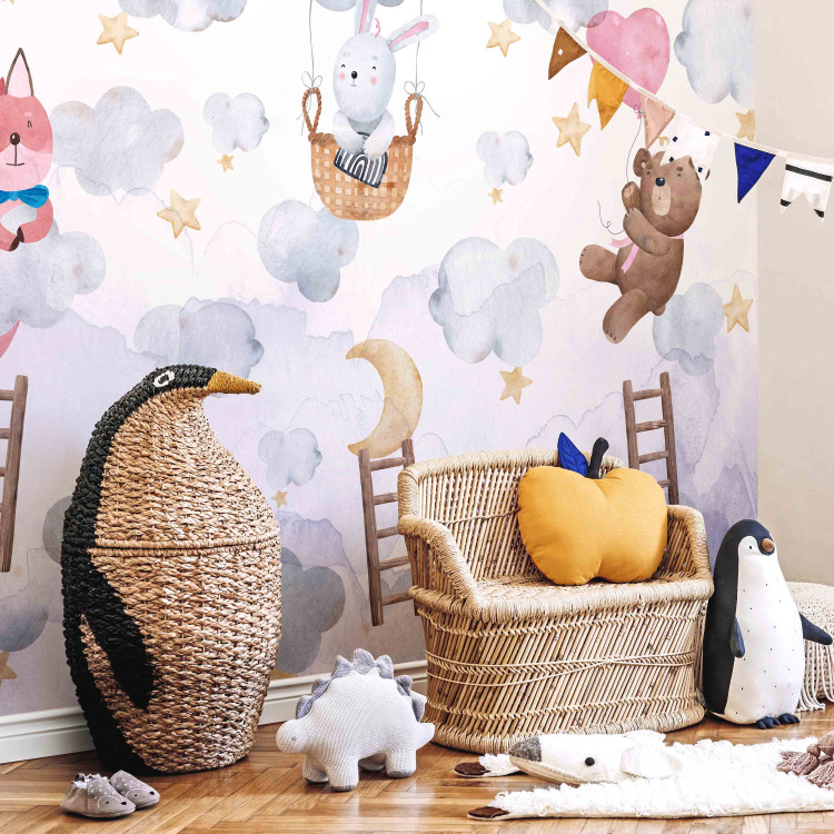 Wall Mural For Children - Teddy Bear, a Bunny and a Fox Flying in the Stars and Clouds 148595 additionalImage 5