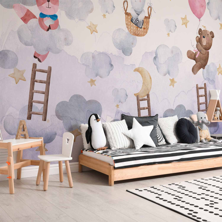 Wall Mural For Children - Teddy Bear, a Bunny and a Fox Flying in the Stars and Clouds 148595 additionalImage 7