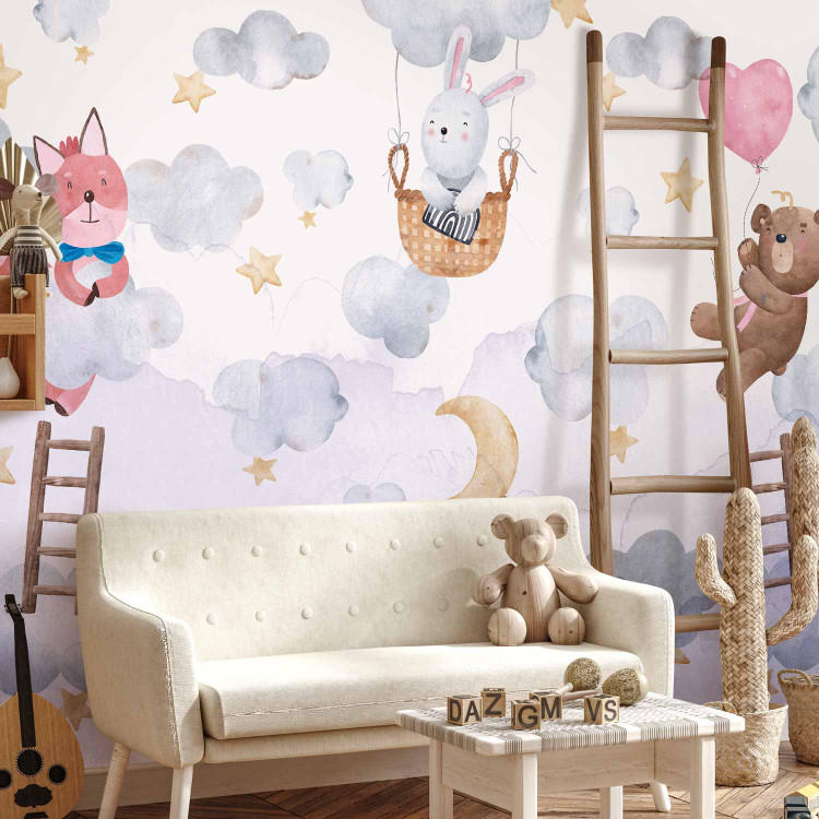 Wall Mural For Children - Teddy Bear, a Bunny and a Fox Flying in the Stars and Clouds 148595 additionalImage 8