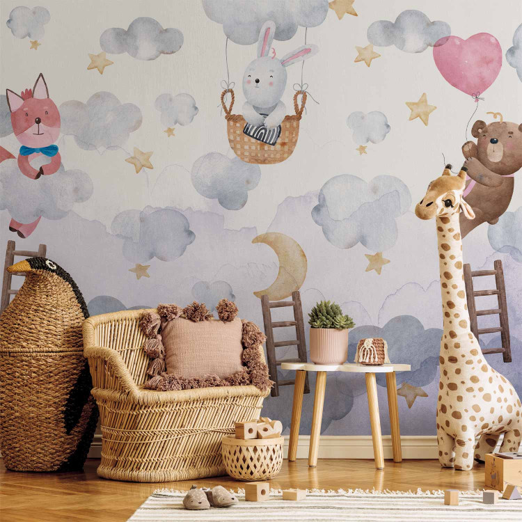 Wall Mural For Children - Teddy Bear, a Bunny and a Fox Flying in the Stars and Clouds 148595 additionalImage 6