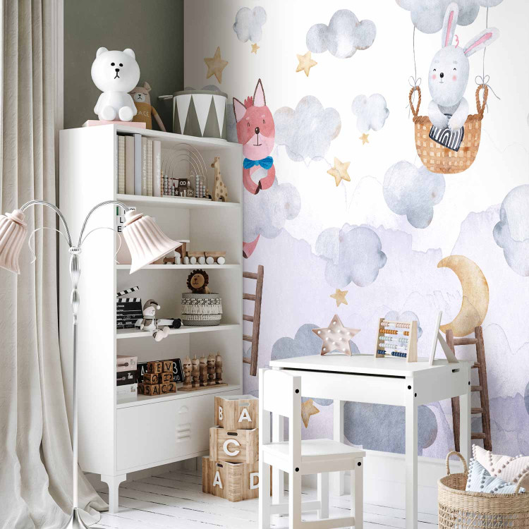 Wall Mural For Children - Teddy Bear, a Bunny and a Fox Flying in the Stars and Clouds 148595 additionalImage 2