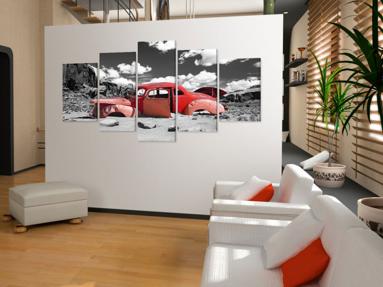 Canvas Art Print In Seclusion (5-piece) - red vintage car in a retro style 149095 additionalImage 3
