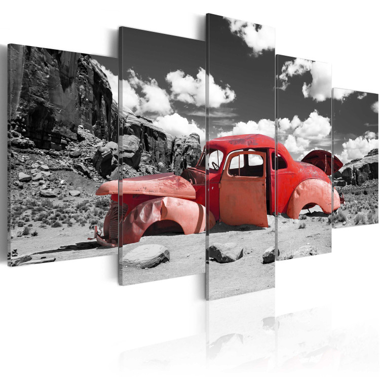 Canvas Art Print In Seclusion (5-piece) - red vintage car in a retro style 149095 additionalImage 2
