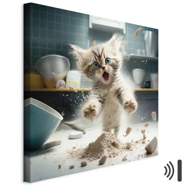 Canvas Art Print AI Maine Coon Cat - Scared Animal at Kitchen Work - Square 150095 additionalImage 8