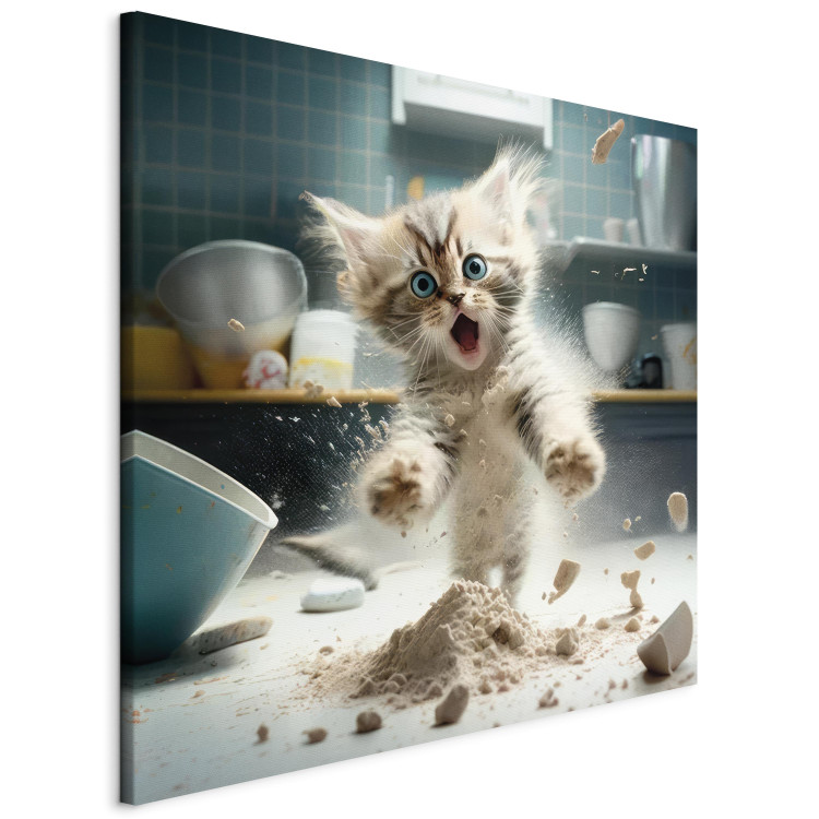Canvas Art Print AI Maine Coon Cat - Scared Animal at Kitchen Work - Square 150095 additionalImage 2
