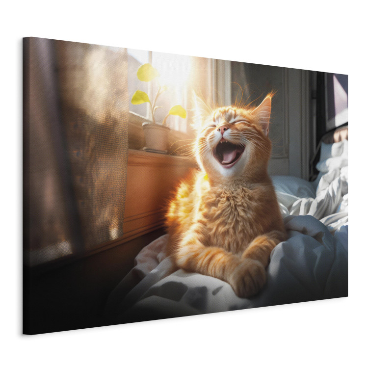 Canvas Print AI Maine Coon Cat - Ginger Happy Animal in the Sunshine - Horizontal 150195 additionalImage 2