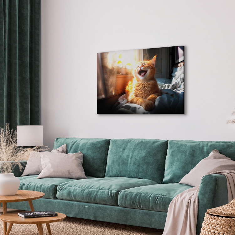 Canvas Print AI Maine Coon Cat - Ginger Happy Animal in the Sunshine - Horizontal 150195 additionalImage 10