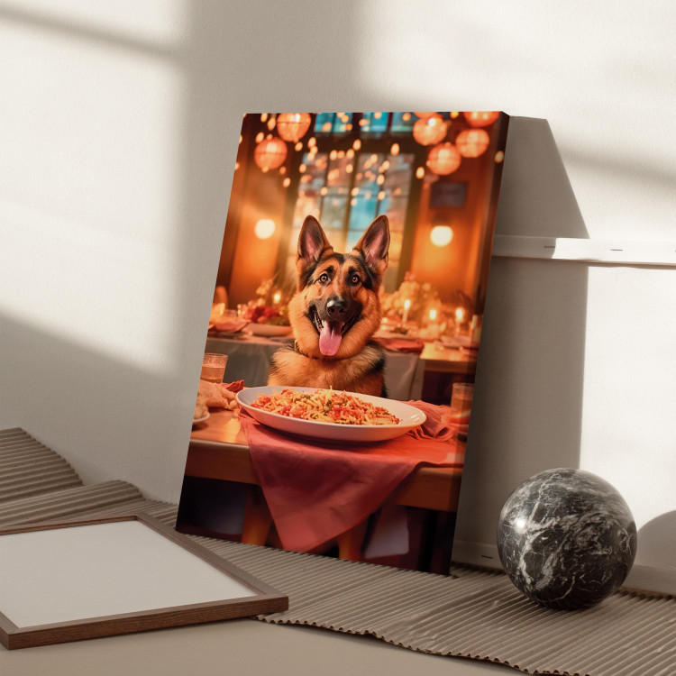 Canvas Print AI Dog German Shepherd - Animal at Dinner in Restaurant - Vertical 150295 additionalImage 5