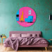 Round Canvas Home Fireplace - Hearth and Blue Armchair Against a Pink Wall 151595 additionalThumb 2