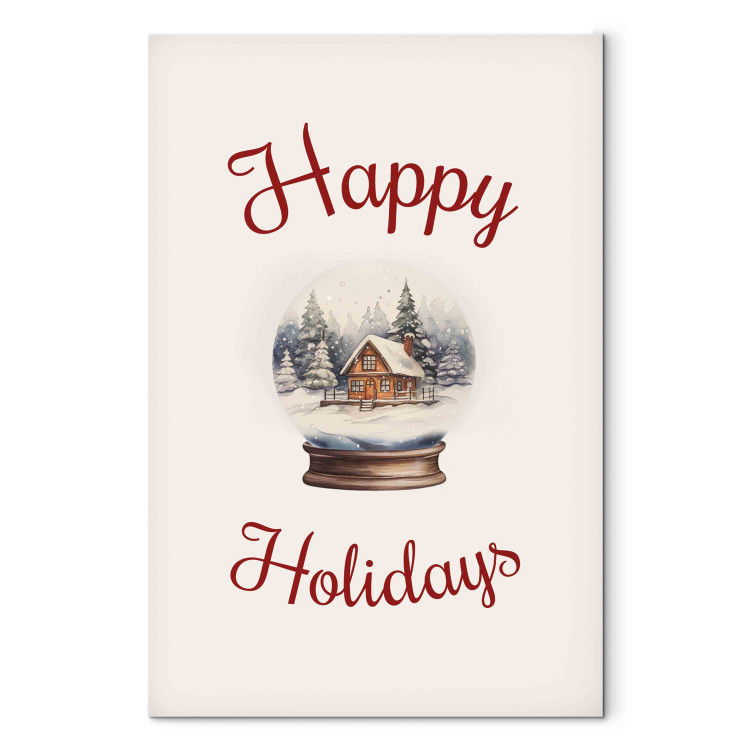 Canvas Art Print Christmas Land - Watercolor Illustration of a Snow Globe With a House 151695