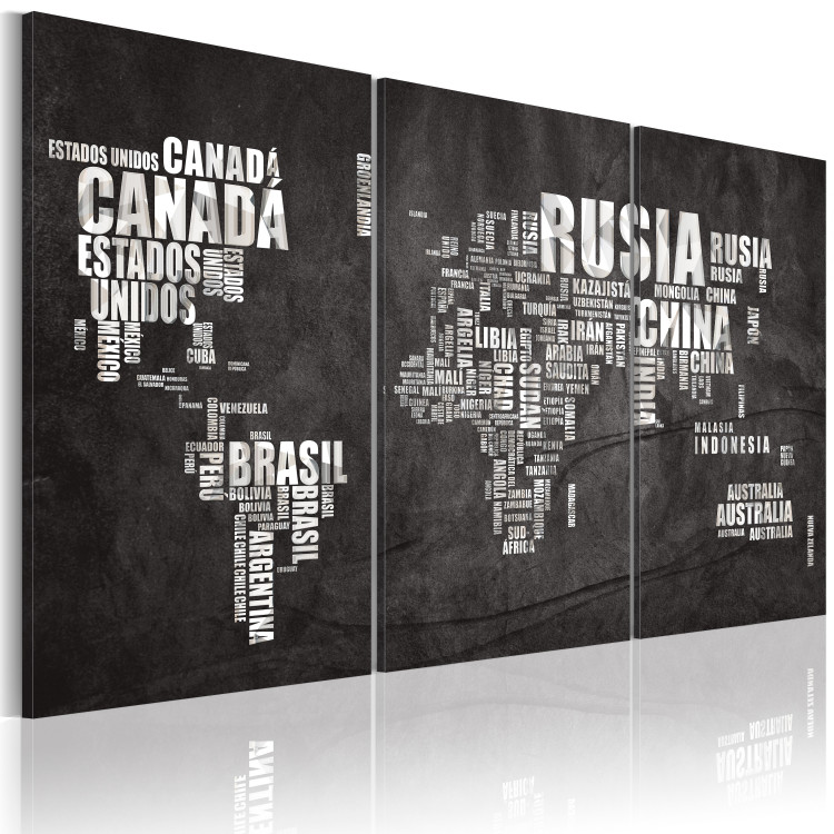 Canvas Art Print Map of the World (Spanish language) - triptych 55295 additionalImage 2
