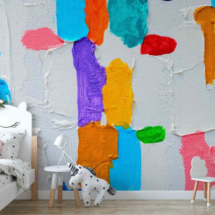 Photo Wallpaper Colourful expression - painted pattern in coloured shapes on white background 90095 additionalImage 4