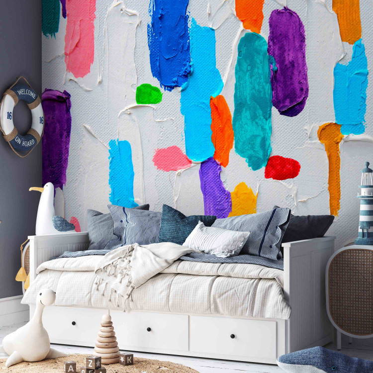 Photo Wallpaper Colourful expression - painted pattern in coloured shapes on white background 90095 additionalImage 6