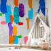 Photo Wallpaper Colourful expression - painted pattern in coloured shapes on white background 90095
