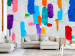 Photo Wallpaper Colourful expression - painted pattern in coloured shapes on white background 90095