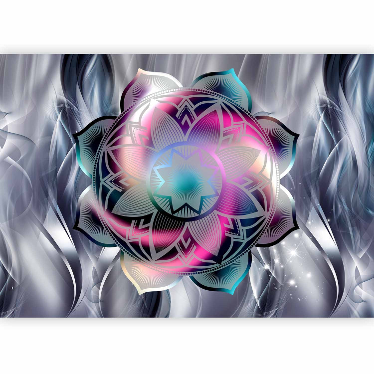 Photo Wallpaper Floral mandala - colourful abstraction on grey background with wave effect 91195 additionalImage 5