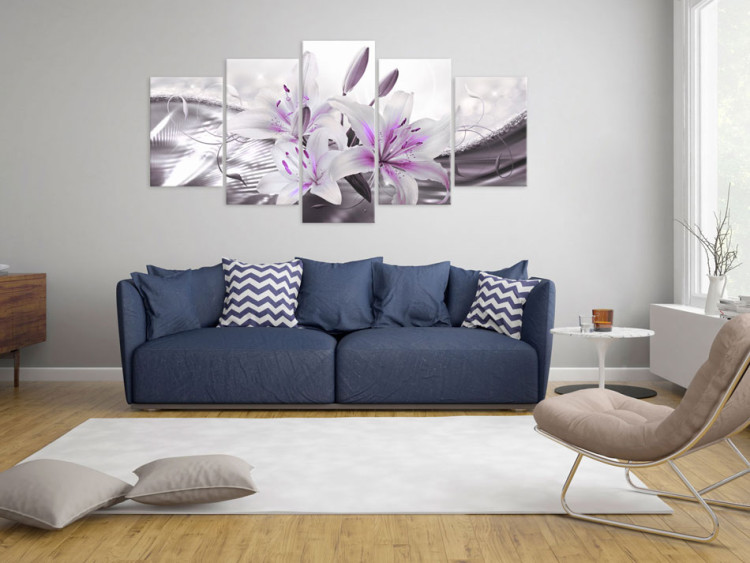 Canvas Crystal Finesse (5-piece) - Romantic Lilies in the Glow of Purple 93795 additionalImage 3