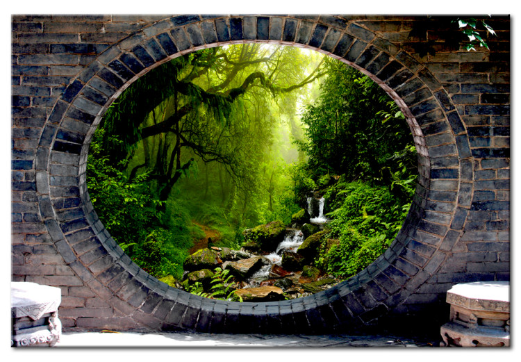 Canvas Print Mysterious Stone Passage (1-part) - View of Green Forest 96095