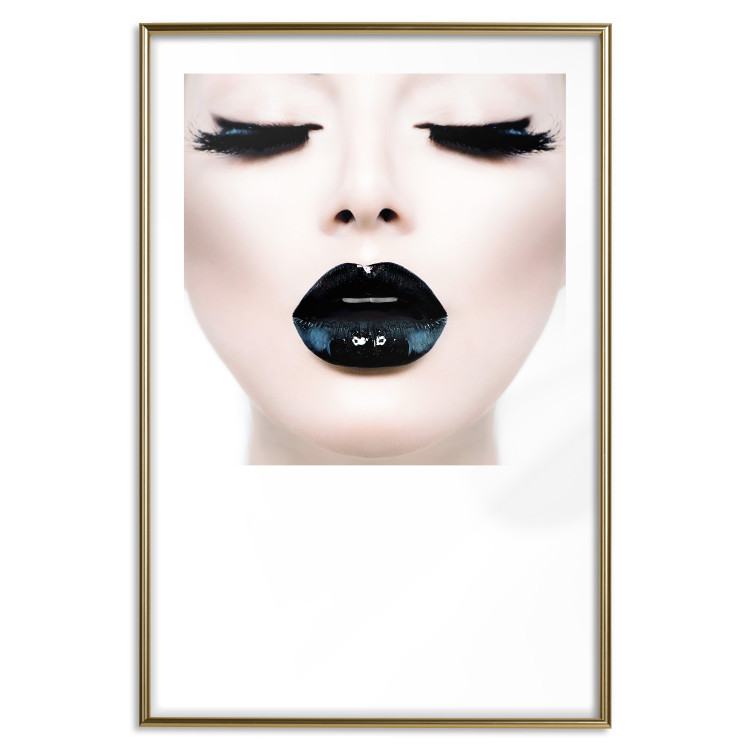 Wall Poster Black lips - composition on white with a woman's face with dark lipstick 115006 additionalImage 16