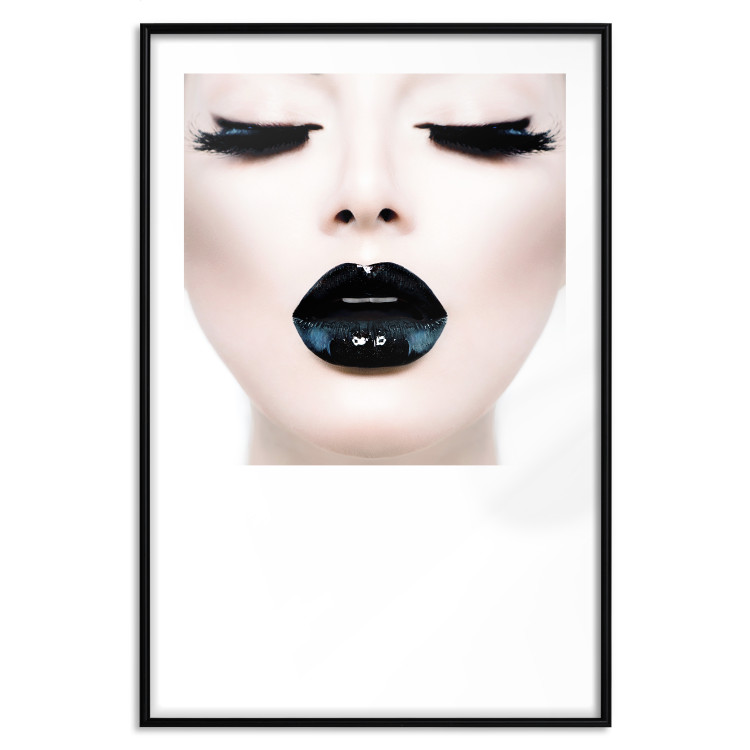 Wall Poster Black lips - composition on white with a woman's face with dark lipstick 115006 additionalImage 18