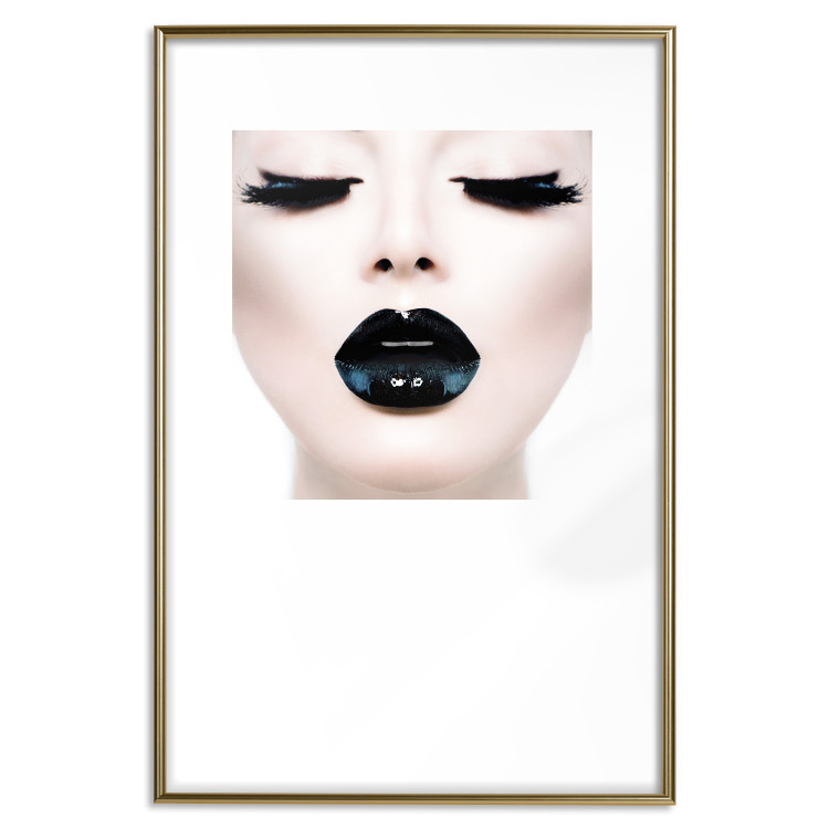 Wall Poster Black lips - composition on white with a woman's face with dark lipstick 115006 additionalImage 14