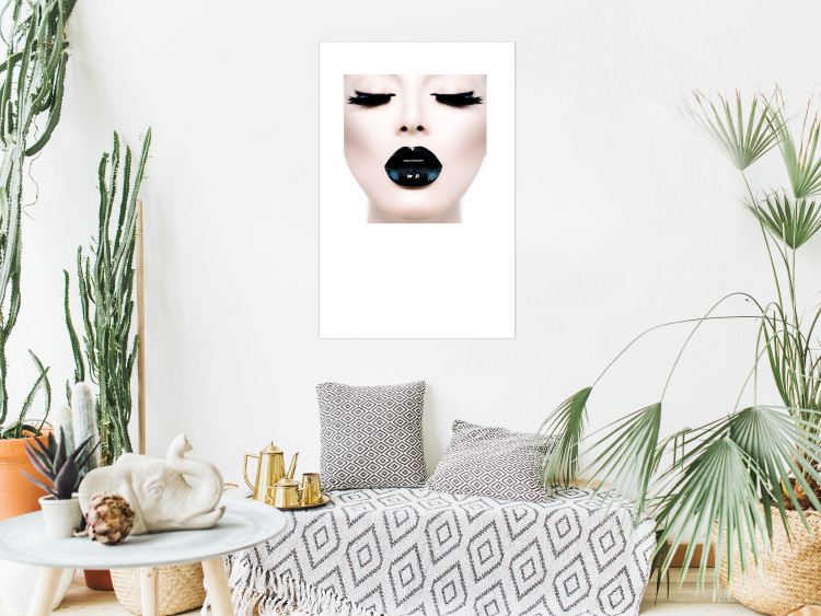 Wall Poster Black lips - composition on white with a woman's face with dark lipstick 115006 additionalImage 12