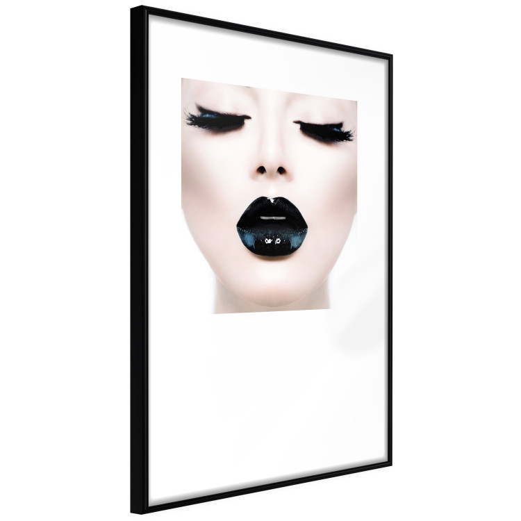 Wall Poster Black lips - composition on white with a woman's face with dark lipstick 115006 additionalImage 3