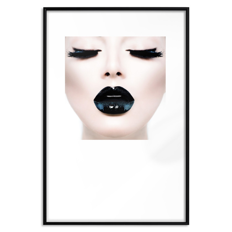Wall Poster Black lips - composition on white with a woman's face with dark lipstick 115006 additionalImage 15