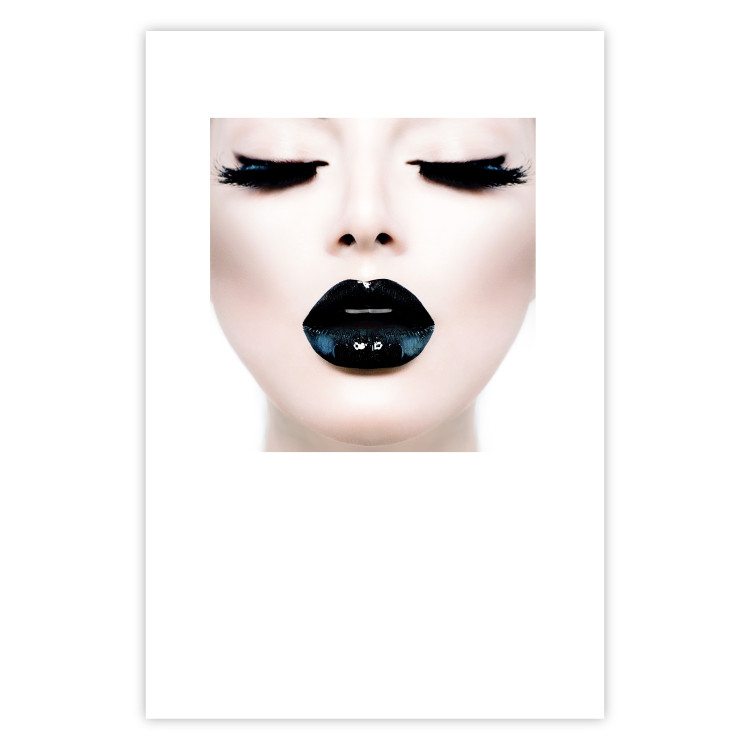Wall Poster Black lips - composition on white with a woman's face with dark lipstick 115006 additionalImage 19