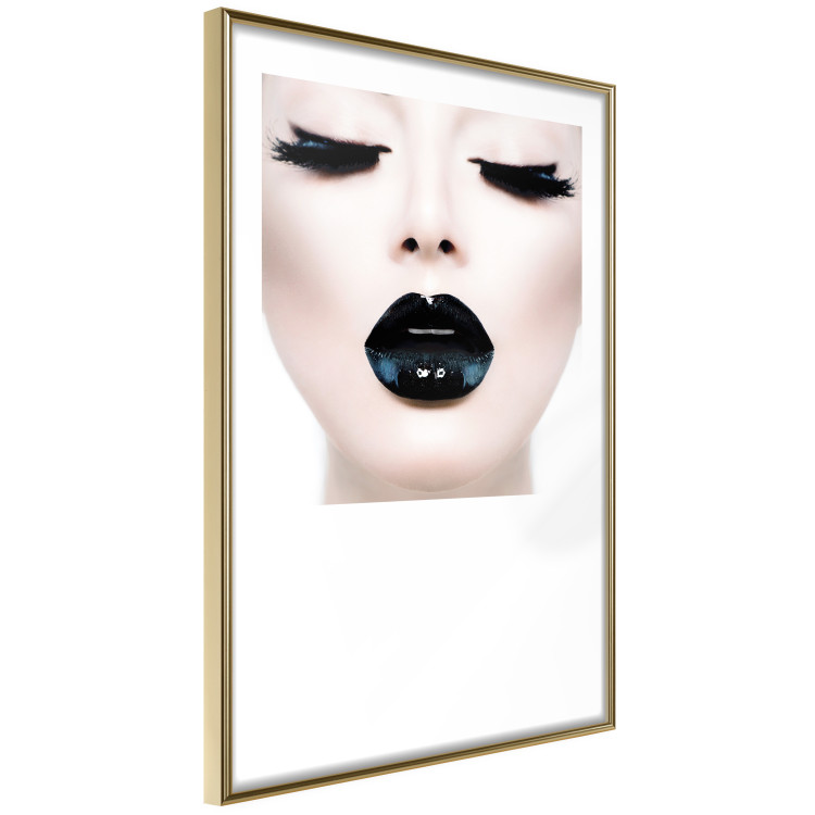 Wall Poster Black lips - composition on white with a woman's face with dark lipstick 115006 additionalImage 2