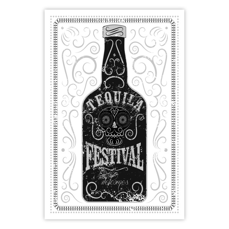 Wall Poster Tequila festival - black and white decorative composition with a bottle of alcohol 115106