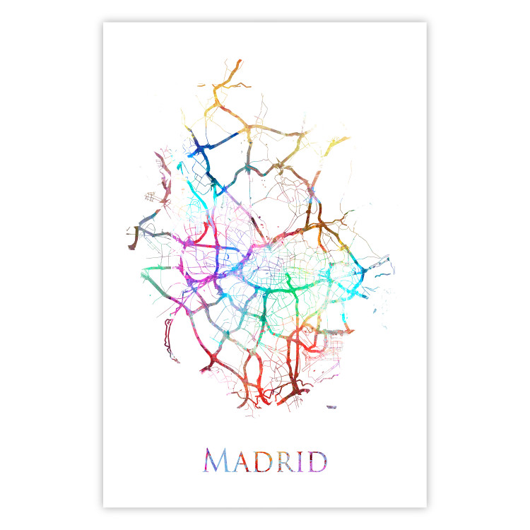 Wall Poster Madrid - colorful map of one of the cities in Spain and English inscription 117906