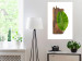 Poster Gravity of Nature - green leaf and wooden piece of plank on a white background 122606 additionalThumb 4