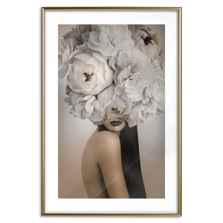 Wall Poster Blossomed - abstract portrait of a woman with white flowers on her head 127306 additionalImage 14