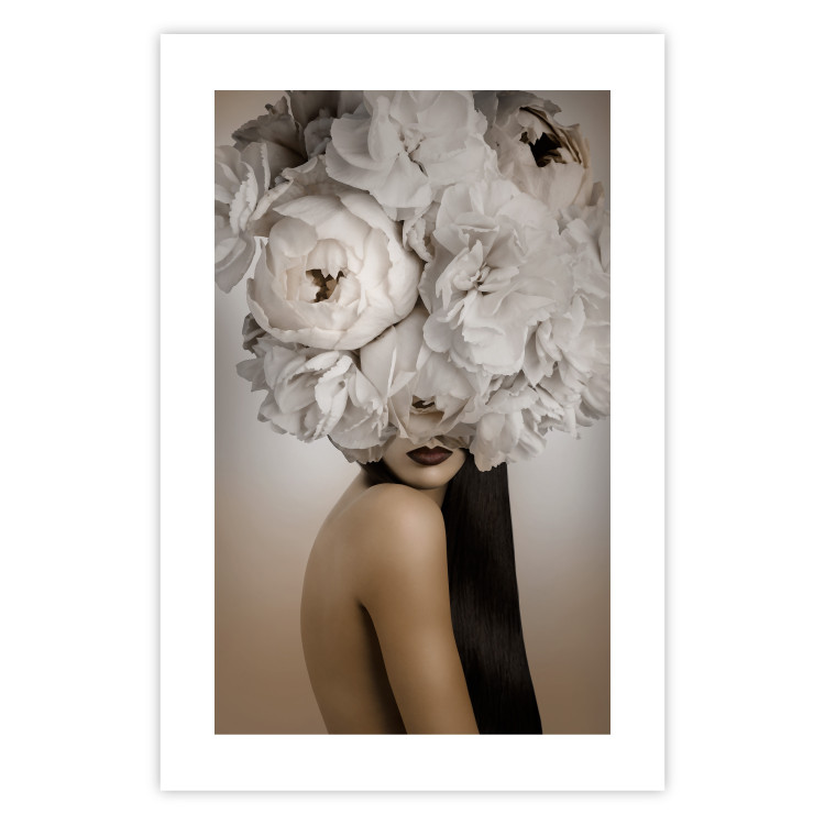 Wall Poster Blossomed - abstract portrait of a woman with white flowers on her head 127306 additionalImage 19