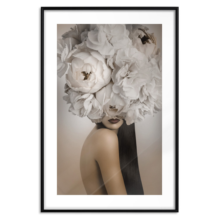 Wall Poster Blossomed - abstract portrait of a woman with white flowers on her head 127306 additionalImage 15