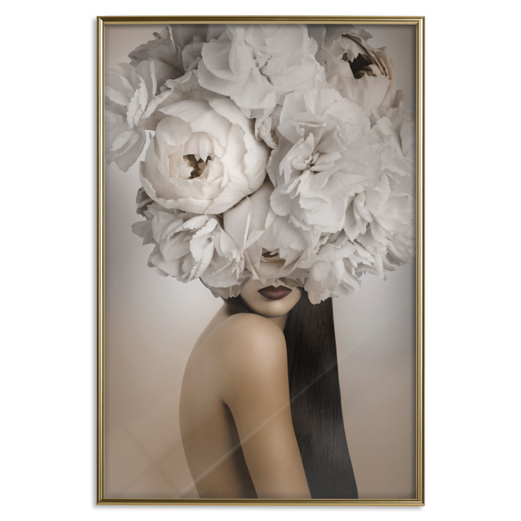 Wall Poster Blossomed - abstract portrait of a woman with white flowers on her head 127306 additionalImage 17